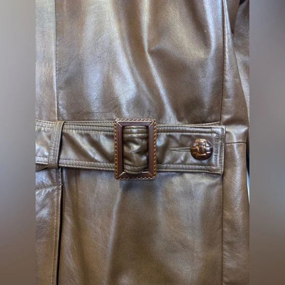 Vintage 70s Leather Trench Coat‎ Size 40R Rust Brown Belted Grais New Generation - Picture 12 of 15